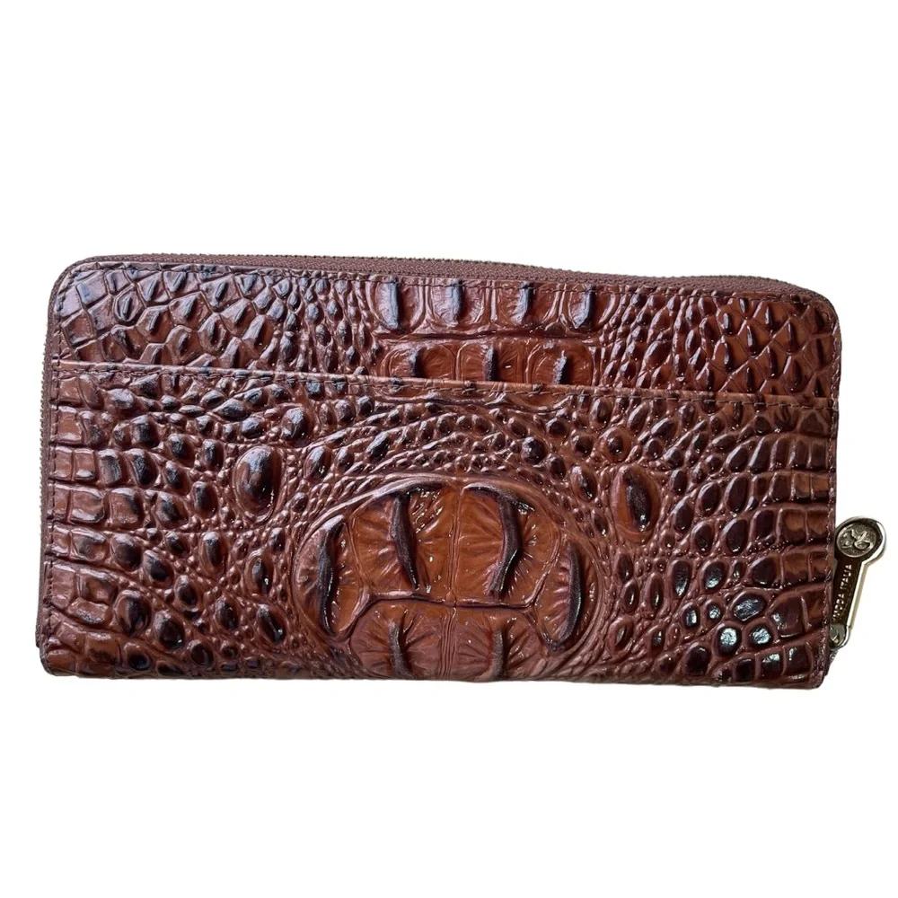 Rioni Isla Button Zip Croc Embossed Leather Wallet